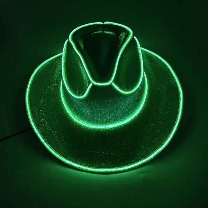 Morsom cowboy rave-hatt med LED Grønn