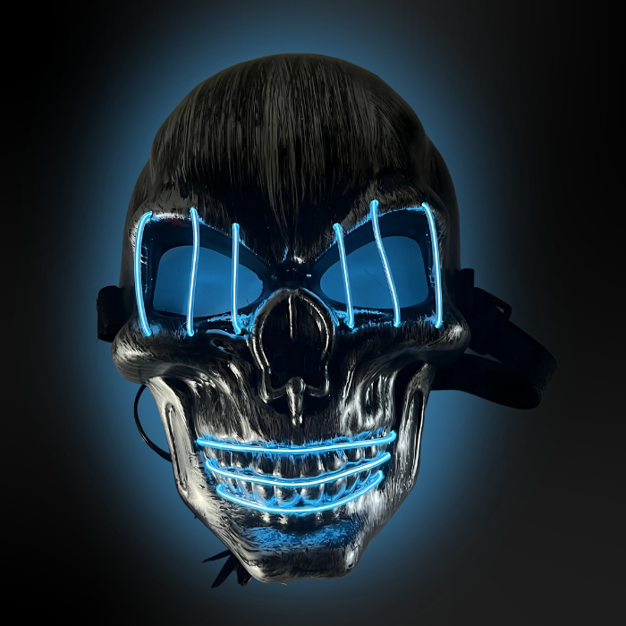 Skummel halloween LED maske - Kranie med blå øyne og munn