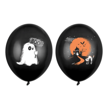 Sorte ballonger med halloween motiver 6x - 30 cm