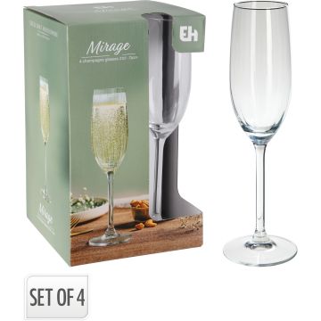 Ribbet champagneglass i klart glass, 4 stk., 21 cl
