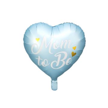 Lyseblå babyshower hjerte folieballong med kvit skrift - 35 cm