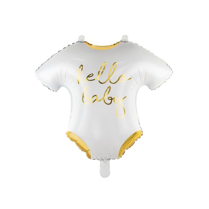 Baby bodystocking folieballon i kvit med gulltekst - 51x45 cm