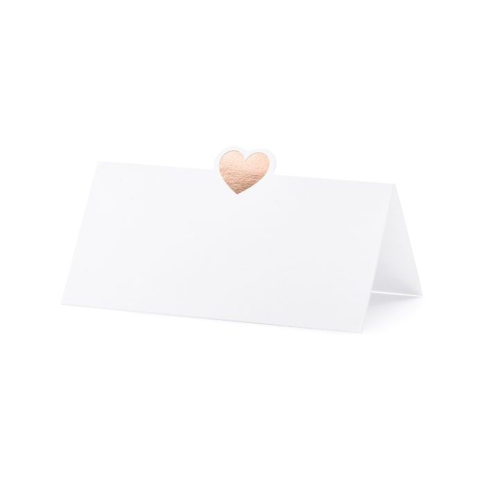 Kvit bordkort med rose gold hjarte motiv 10 x - 10x5 cm
