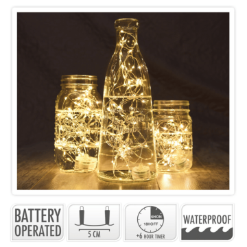 LED ljusslynga tråd 20 LED Varm kvit vanntett - 95 cm