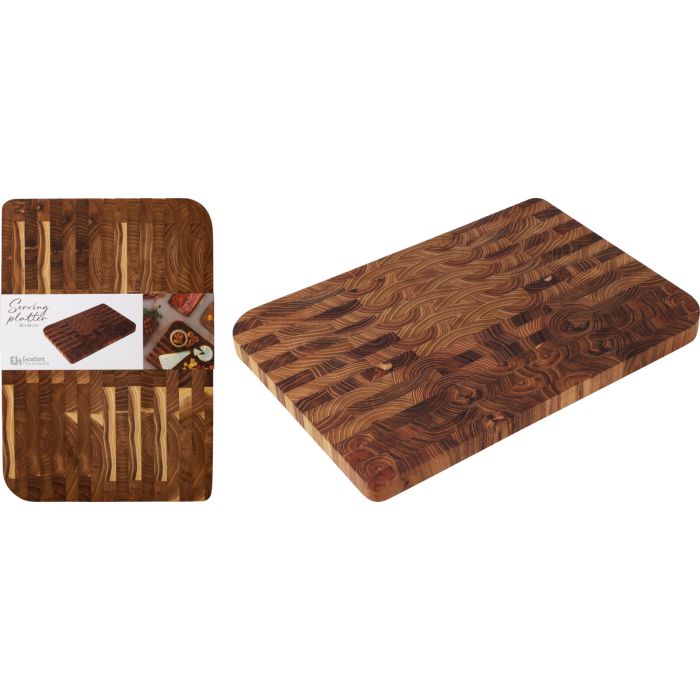Serveringsbrett i teak med endetrærsmønster 40x28 cm