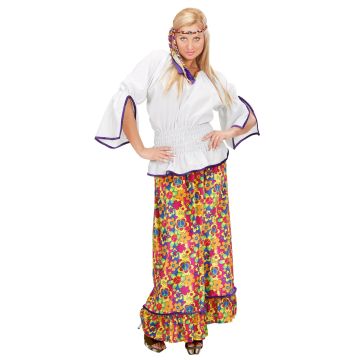 Hippiekostyme for damer med lang blomstret skjørt