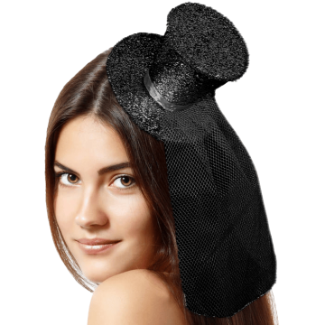 Svart mini glitter topplue med slør