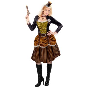 Steampunk-kjole i gull og brunt