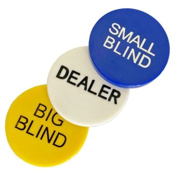 Pokersett knappar med dealer, small blind og big blind 3x