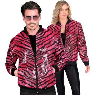 Pailletbomberjakke med zebraprint i rosa