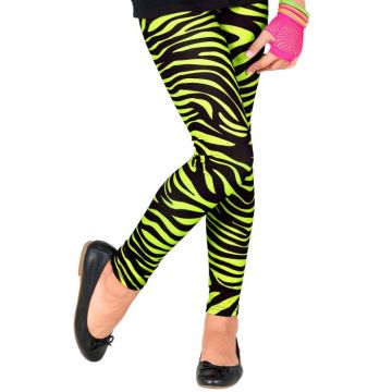 Neon grønne 80-talls barneleggins med zebra mønster