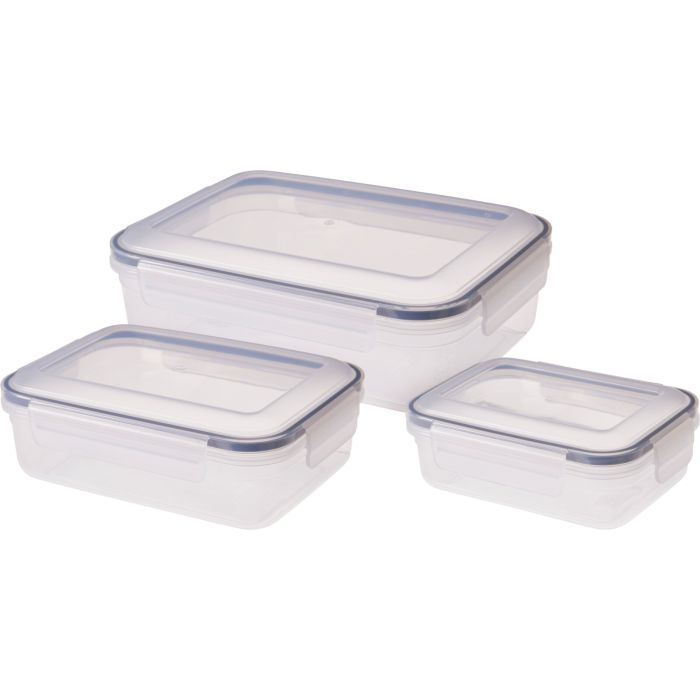 Oppbevaringsbokser 3 stk. med silikonring 600-2000 ml