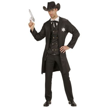 Cowboy sheriff kostyme med frakk - 4 delar