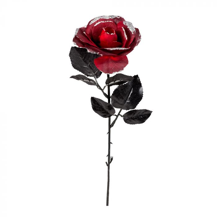 Mørkerød rose med sølvglitter - 45 cm 