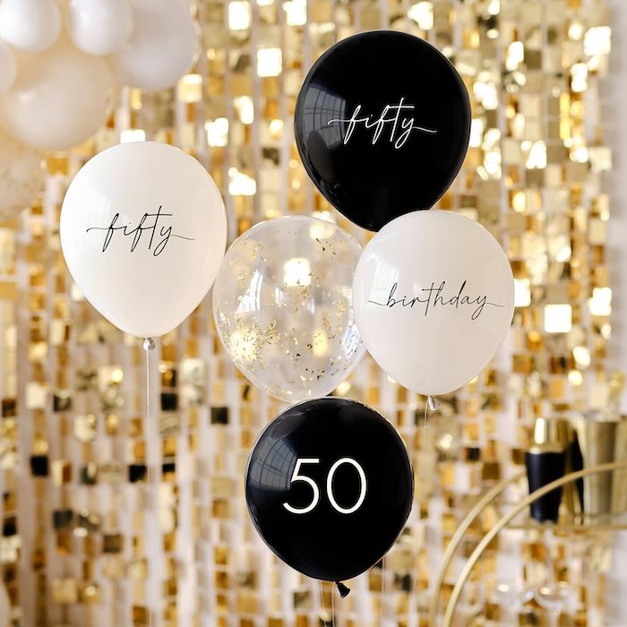 50 års Ballonbuket Sort, Krem og Kvitt