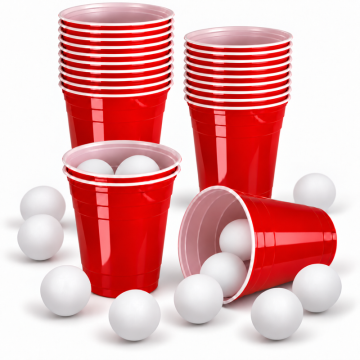 Beer pong-sett inkl. 22 kopper og 15 baller