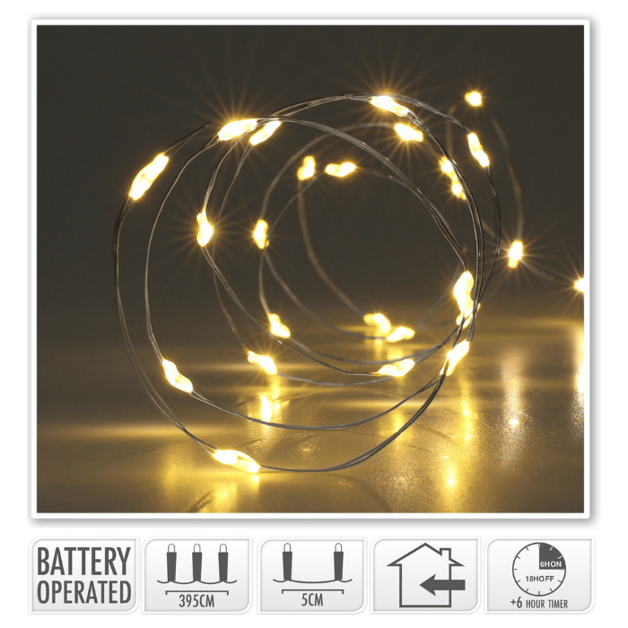 LED lyskjede tråd 80 LED Varm kvit - 395 cm