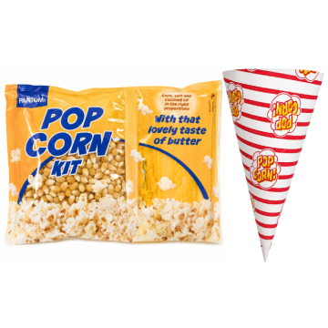 Popcorn festpakke 100x porsjonar alt inkludert.