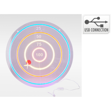 LED neon dartskive med 6 pil - 45x45x1,4 cm
