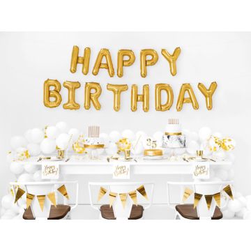 Happy Birthday Folieballong Gull - 340 x 35 cm