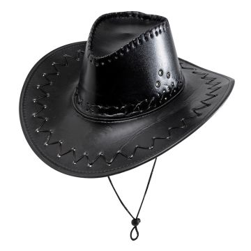 Svart cowboyhatt med lær-look