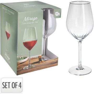 Riflede vinglass i klart glass, 4 stk., 51 cl