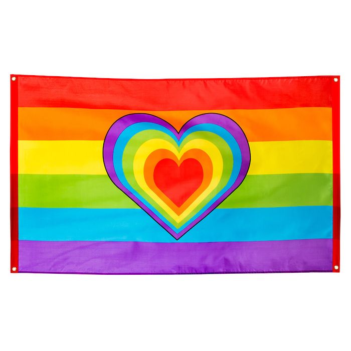 Regnbuefarga banner med hjarte - 90x150 cm