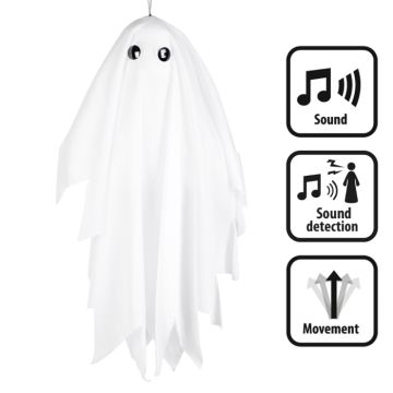 Rystande halloween-spøkelse med lyd til oppheng - 48 cm