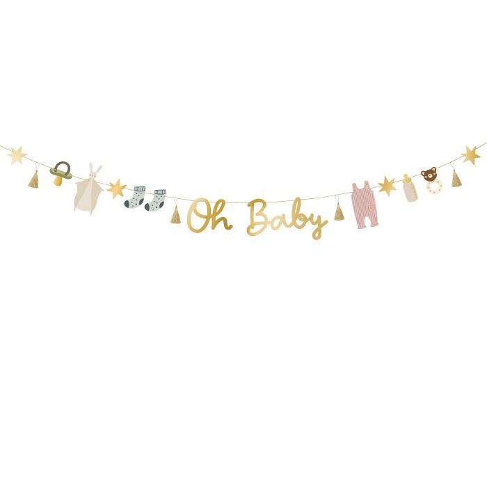 Girlande med gullskrift og babymotiv - 2,5 m