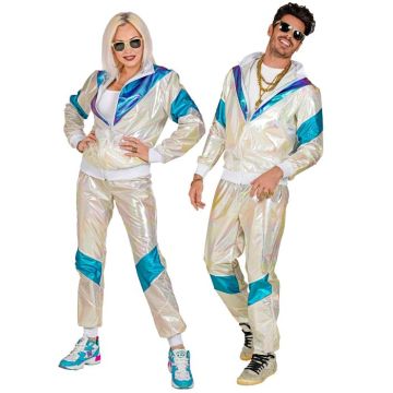 Retro Treningsdrakt Holografisk Hvit - 2 deler