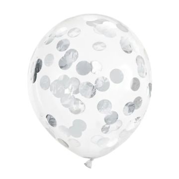Konfettiballonger sølv 6x - 30 cm