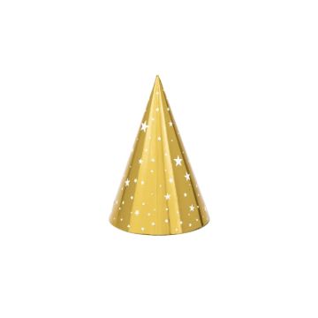 Festhatt med stjerner gull 6x - 16 cm