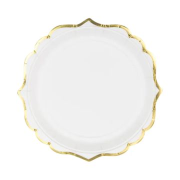 Papptallerken hvit med gullkant 6x - 18.5 cm