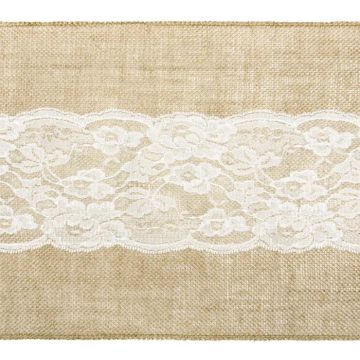 Jute bordløpar med blondeband 0,28x2,75 m