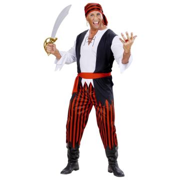Piratkostyme menn rød/svart stripet
