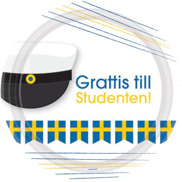 Gratulerer til studenten papptallerken 8x - 23 cm