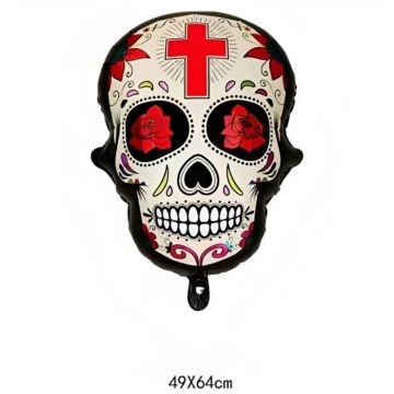 Oppustbar Day of the Dead kranium med rødt korsmotiv