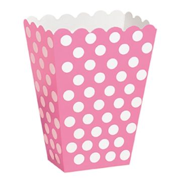 Popcornboller med prikker rosa 8x