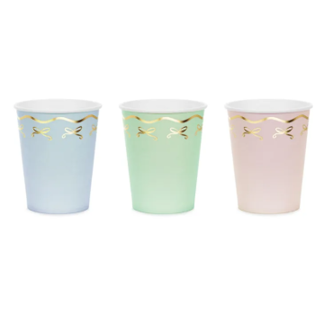 Pastell papirkopper med gullsløyfer 6x - 220 ml