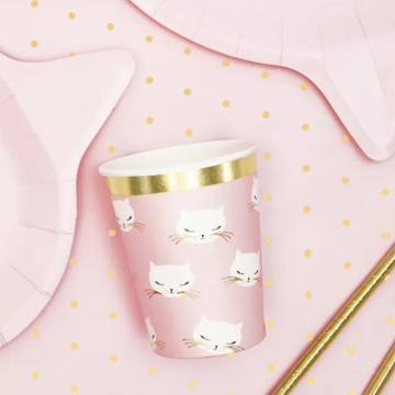 Lyserøde pappkrus med katter 6x - 200 ml
