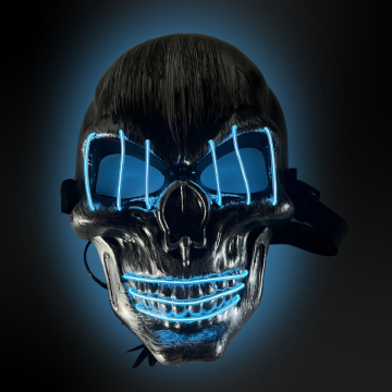 Uhyggelig halloween LED-maske - Kranie med blå øyne og munn