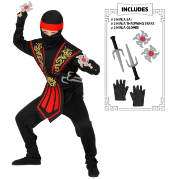 Rød ninja kostyme til barn