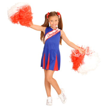 Blå og rød cheerleaderkostyme til barn.