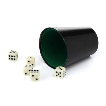 Raflesett med raflebeger og 5 terninger