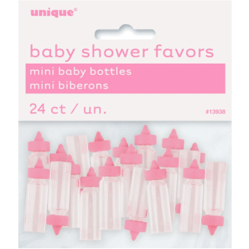 Mini sutteflasker til babyshower 24x rosa