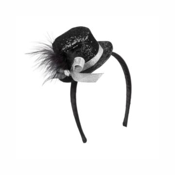 Mini Glitter Rund Hatt - Sort