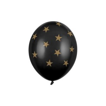 Ballong med gullstjerner svart 6x - 30 cm