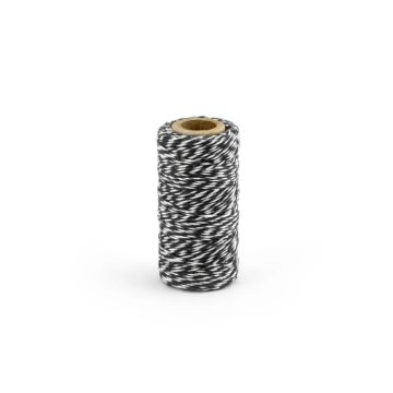 Stripet bomullssnor svart 50 m