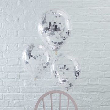 Sølv Konfetti Ballonger 5x - 30 cm