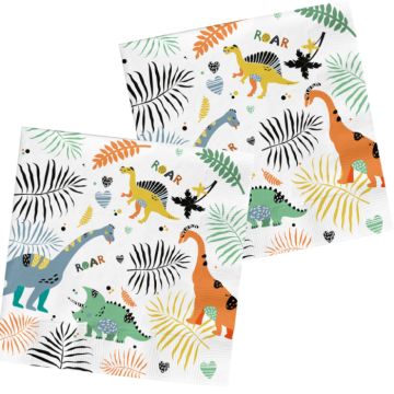 Servietter med dinosaurmotiv 20x - 33x33 cm